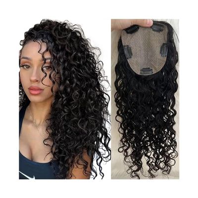 Human Hair Topper for Women, 12 in, Wavy/Curly, 150% Density, Natural Black European Human Hair, 15 × 16 cm Silk Base, Clip-In