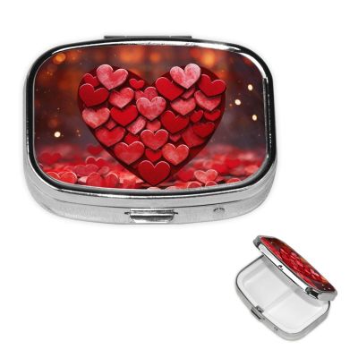 2-Compartment Pill Case, Red Hearts Love
