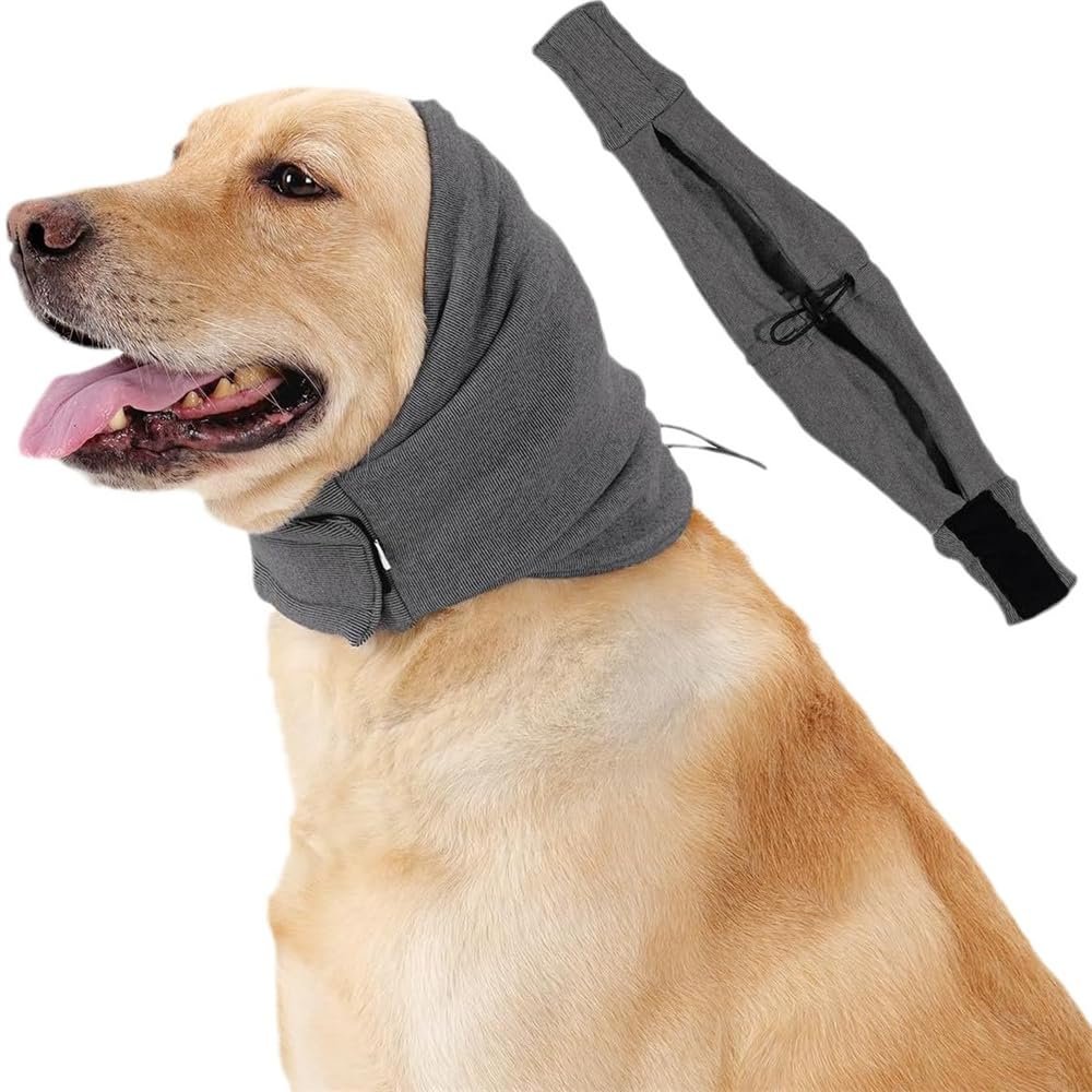 FANSU Dog Ear Muffs, Adjustable Snood for Noise Reduction and Warmth, S, Gray
