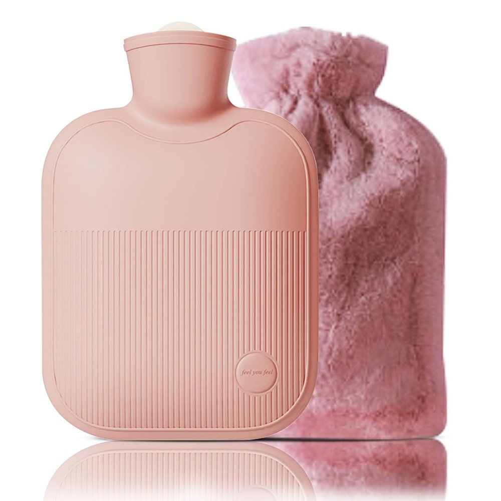Hot Water Bottle with Plush Cover, 500 mL, PVC, Pink