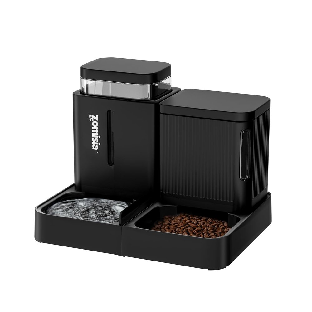 ZOMISIA Automatic Feeder for Cats/Dogs, 3 L x 2, Black