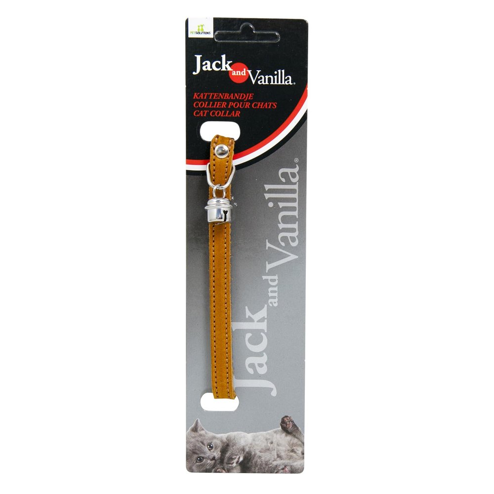 JACK AND VANILLA Thick Leather Cat Collar, Adjustable with Safety Buckle, Cognac, 10 x 30 cm