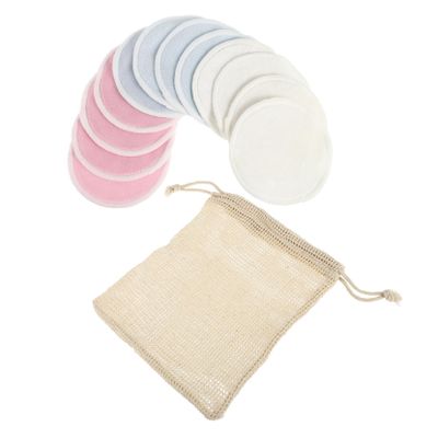 FRCOLOR 13-Piece Reusable Bamboo Fiber Makeup Remover Pads with Powder Puff, Facial Cleansing Puff, and Mesh Bag