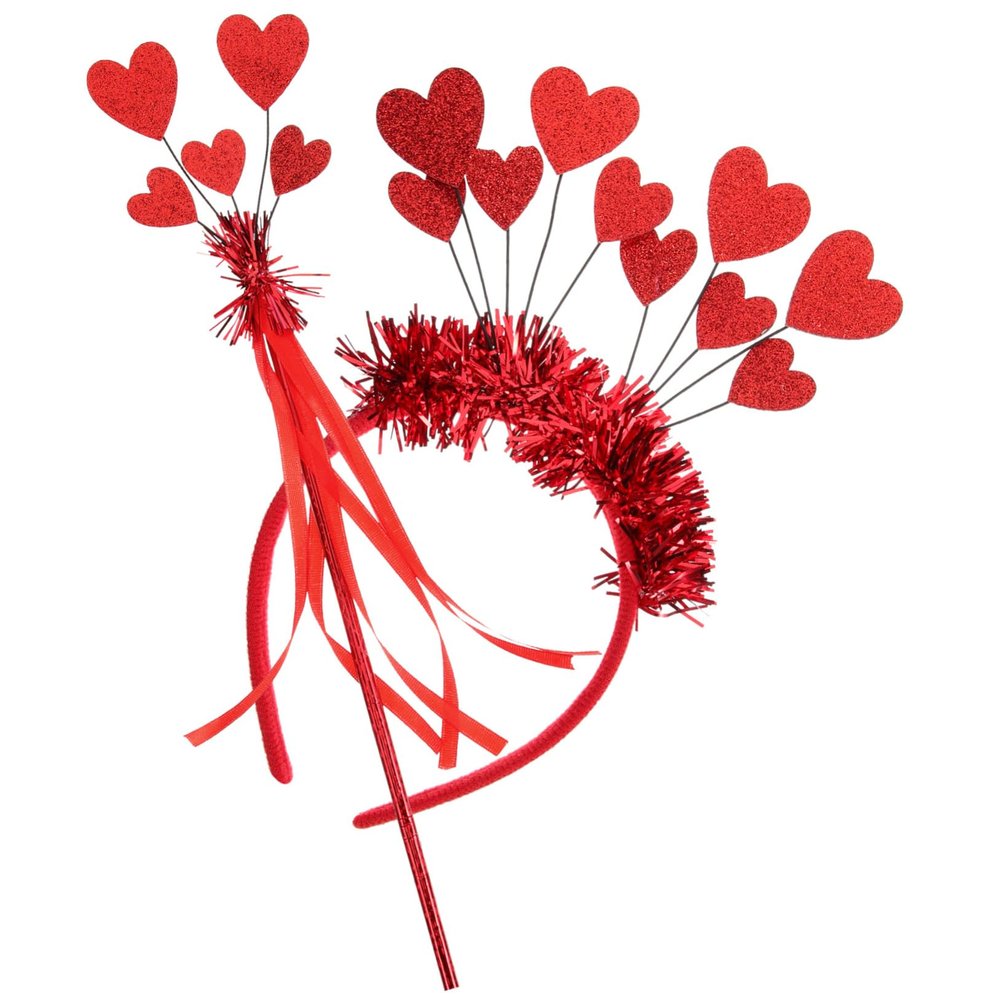 WRITWAA Heart Hair Accessory Set with Glitter and Fairy Wand for Valentine's Day