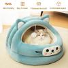 Galate Cat Cave Bed, Warm Cartoon Pet House with Hanging Ball, Plush Pet Tent, M, Green view 2
