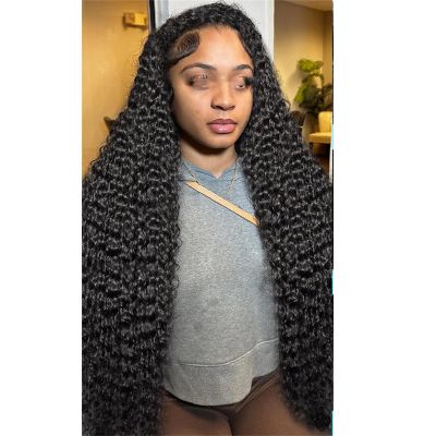 Glueless Human Hair Deep Wave HD Transparent Lace Front Wig, 30 in, 250%/180% Density, 13×6