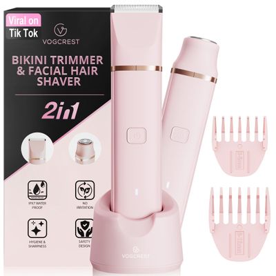 VG VOGCREST Electric Bikini Trimmer for Women, Rechargeable Body Hair Remover, Pink