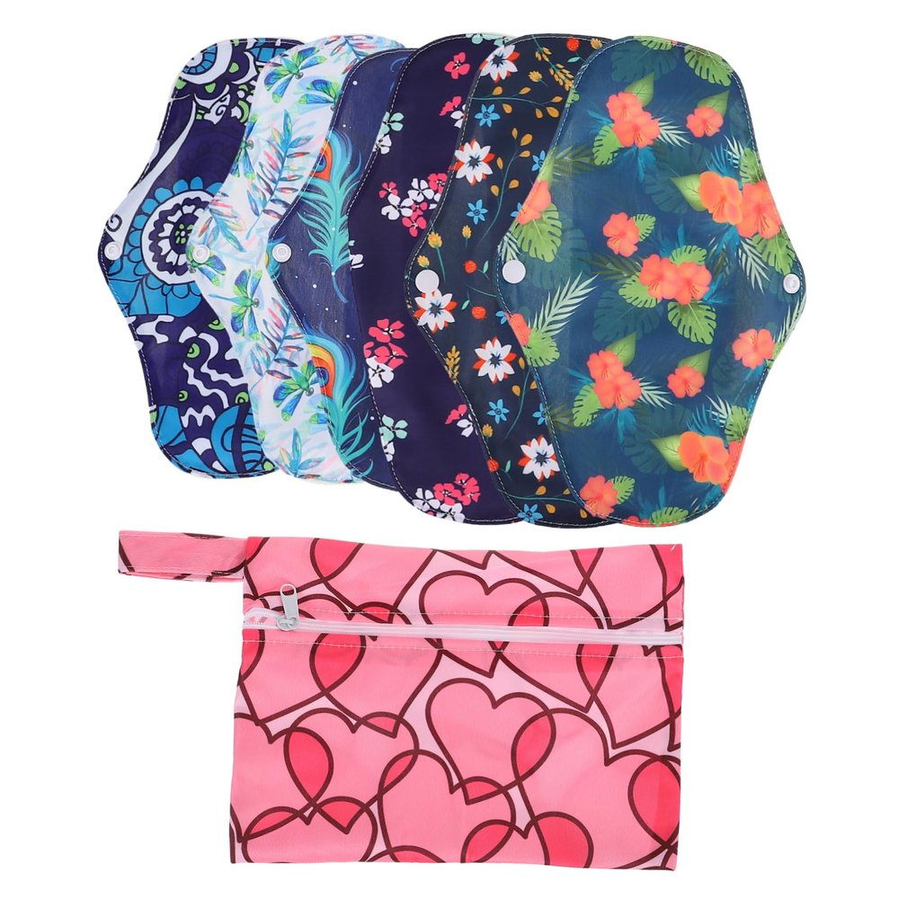 FRCOLOR 7-Pack Reusable Washable Bamboo Fiber Menstrual Pads, Leak-Resistant, Skin-Friendly, Random Color