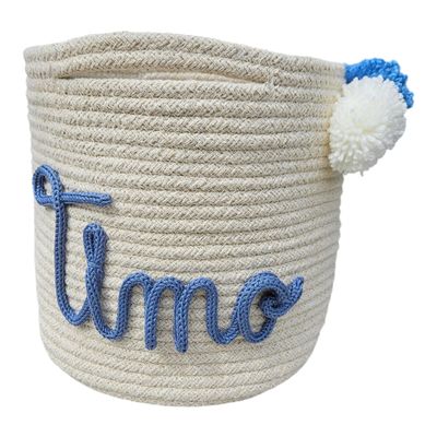 Decorative Personalized Storage Basket, Gift Basket, Toy Basket with Name in Blue, Handmade