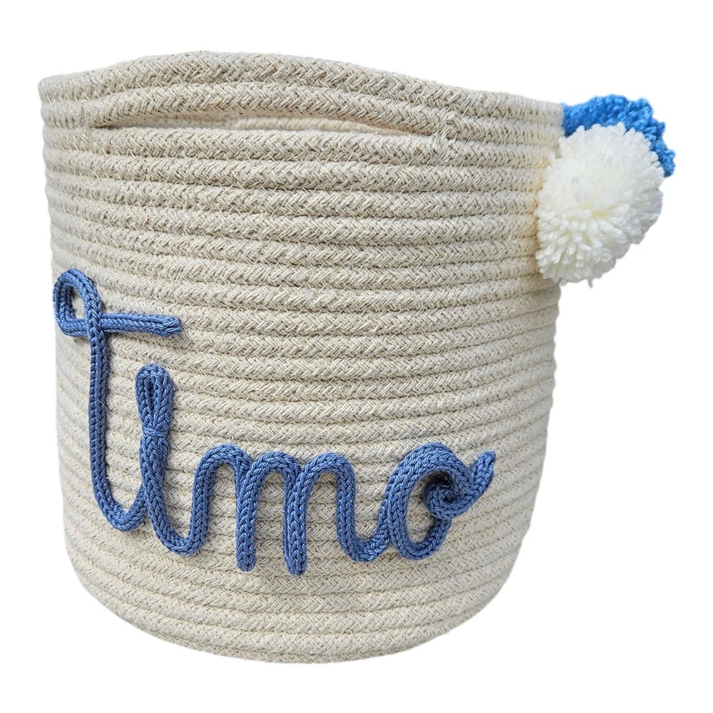 Decorative Personalized Storage Basket, Gift Basket, Toy Basket with Name in Blue, Handmade