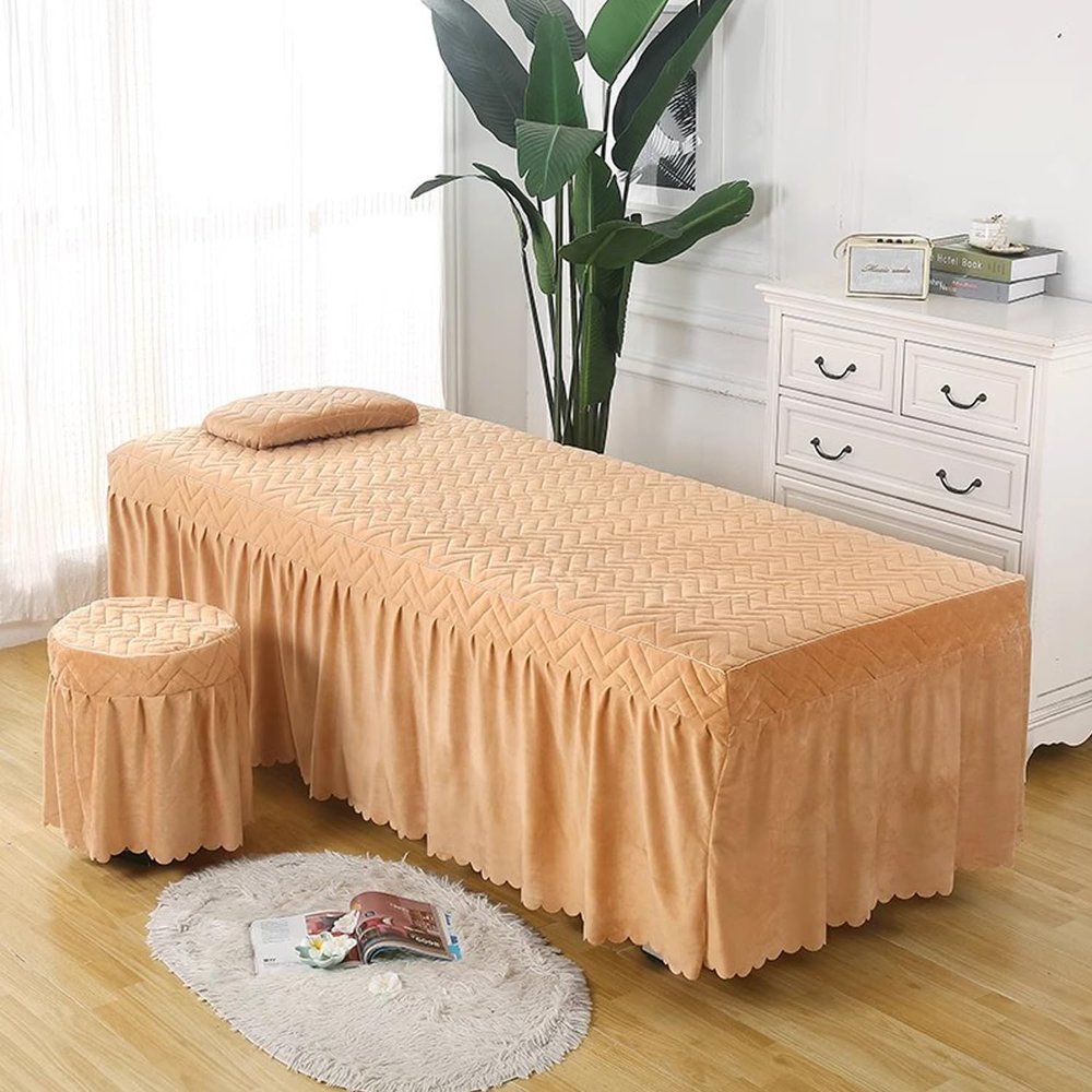 LDLCYCN Crystal Velvet Massage Table Cover with Skirt and Face Hole, Yellow, 190 x 80 cm (S)