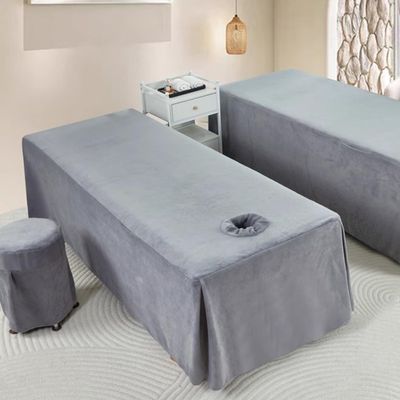 LDLCYCN Solid Massage Table Skirt Cover with Face Breathing Hole, Crystal Velvet, B/Gray, 70 x 185 cm (S)