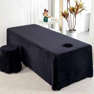 LDLCYCN Quilted Massage Table Skirt Cover with Face Hole, Crystal Velvet, B/Black, 70 × 185 cm (S)