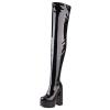 Gicoiz Women's Round-Toe Patent Stretch Over-the-Knee Boots, Platform Chunky Block Heel, Black Patent, Size 36.5 / EU-37Cn view 1