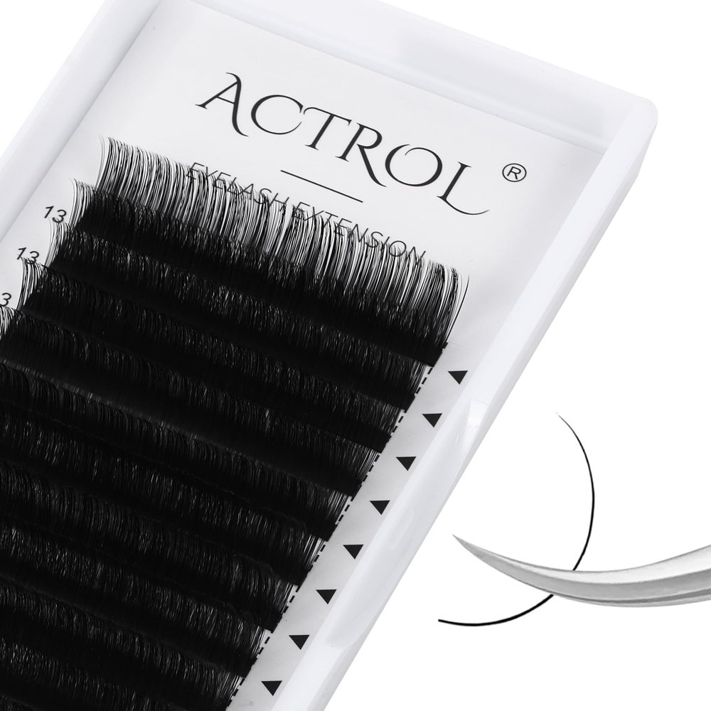 ACTROL Classic Eyelash Extensions, 0.05 mm CC Curl, 13–16 mm Mixed Tray, Matte Black