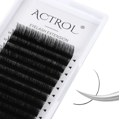 ACTROL Classic Eyelash Extensions, 0.10 mm, D Curl, 11–14 mm, Mixed Tray, Matte Black