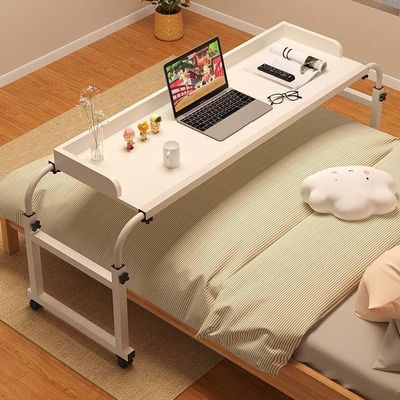 AMHSNIJI Overbed Desk, 120 x 40 cm, Mobile Desk with 4 Wheels, Height-Adjustable 65–95 cm
