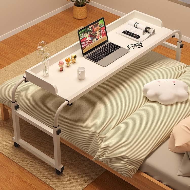 AMHSNIJI Overbed Desk, 120 x 40 cm, Mobile Desk with 4 Wheels, Height-Adjustable 65–95 cm