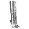 WOkismD Women's 12 cm Stiletto High Boots, Pointed Toe, Zipper Design, Silver, EU 45 view 1