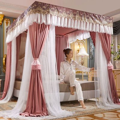 Double-Layer Bed Canopy Curtains for King-Size Bed with Floor-Standing Frame