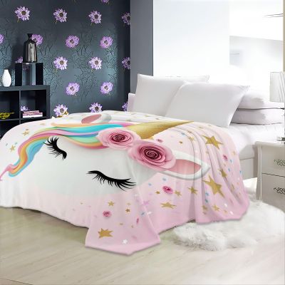 Rainbow Unicorn Fleece Blanket 200 x 200 cm, Soft and Fluffy Baby Blanket, Warm Cozy Sofa Blanket for Girls and Boys, Pink