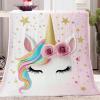 Rainbow Unicorn Fleece Blanket 200 x 200 cm, Soft and Fluffy Baby Blanket, Warm Cozy Sofa Blanket for Girls and Boys, Pink view 2