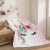 Rainbow Unicorn Fleece Blanket 200 x 200 cm, Soft and Fluffy Baby Blanket, Warm Cozy Sofa Blanket for Girls and Boys, Pink view 3
