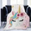 Rainbow Unicorn Fleece Blanket 200 x 200 cm, Soft and Fluffy Baby Blanket, Warm Cozy Sofa Blanket for Girls and Boys, Pink view 4