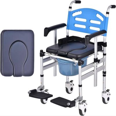 ZGYOZMNG Commode Chair for Seniors with Wheels, Foldable Shower Commode Chair with Adjustable Armrests