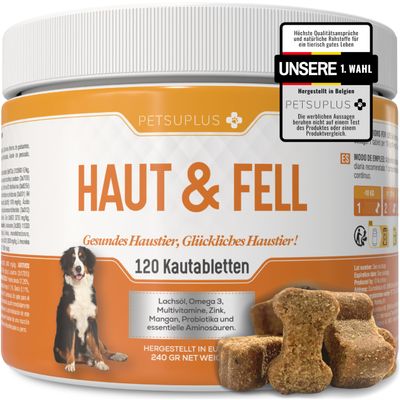 PETSUPLUS Skin & Coat Dog Supplements with Omega-3 and Salmon Oil, 120 Treats
