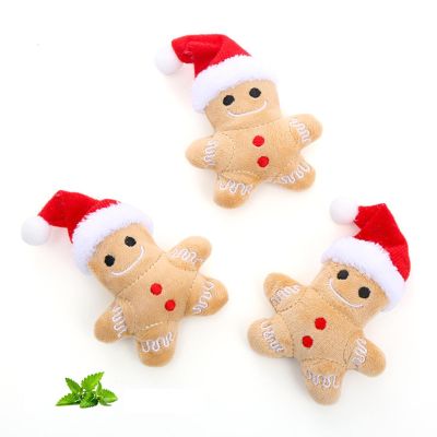 3 Pack Christmas Catnip Plush Toys - Gingerbread Man Chew Toy