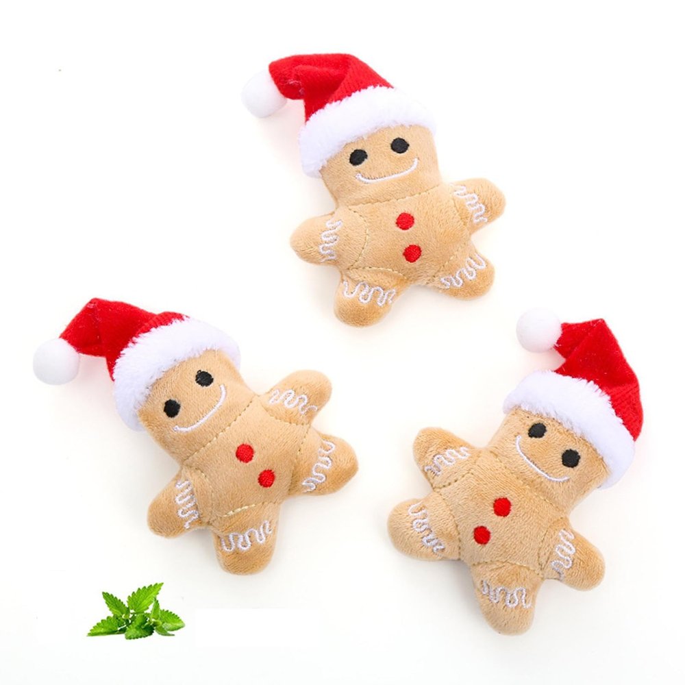 3 Pack Christmas Catnip Plush Toys - Gingerbread Man Chew Toy