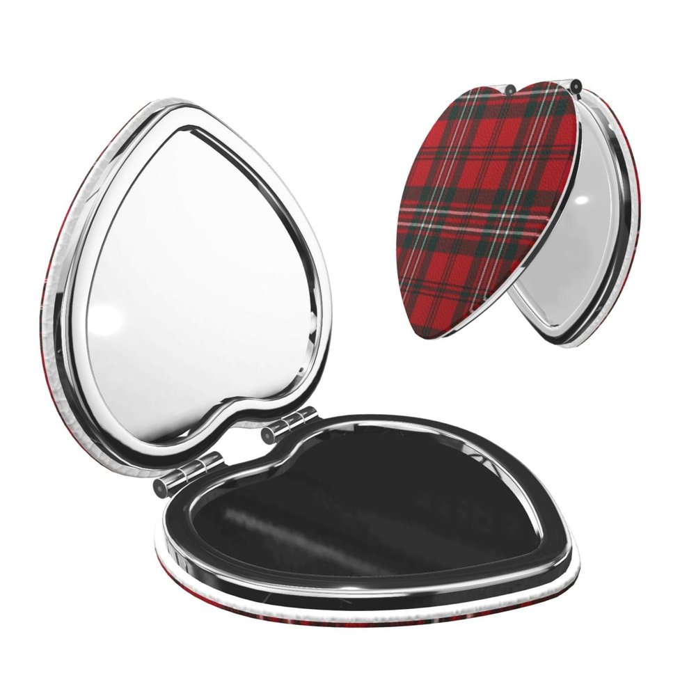 Fukker Red Scottish Plaid Heart Compact Makeup Mirror