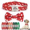 SEOUGEE Personalized Christmas Dog Collar with Bow, Adjustable Soft Cotton, Engraved Metal Buckle, Red Santa, L view 1