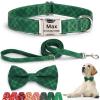 SEOUGEE Personalized Christmas Dog Collar with Bow and Leash, Green Plaid Set, XL view 1