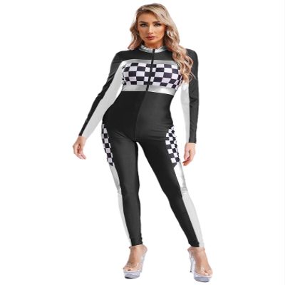 JEATHA Women's Sexy Racer Costume, Long-Sleeve Slim-Fit Jumpsuit, Black, S