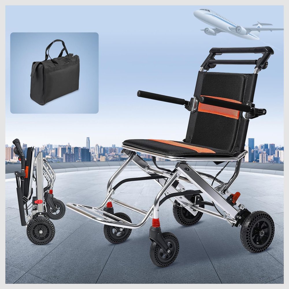 SXTYFBB Wheelchair, Foldable Lightweight Multipurpose Wheelchair with Ultra-Light Drive, for Transport, Boarding, and Travel, 3
