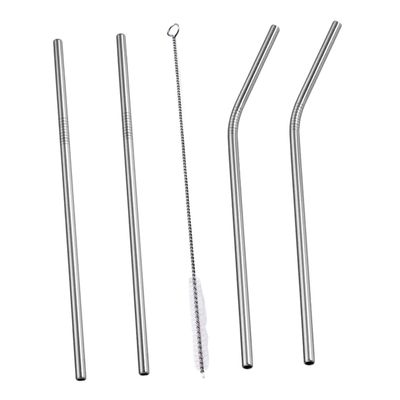 Stainless Steel Drinking Straw Set, 1 Set, Silver, with Cleaning Brush