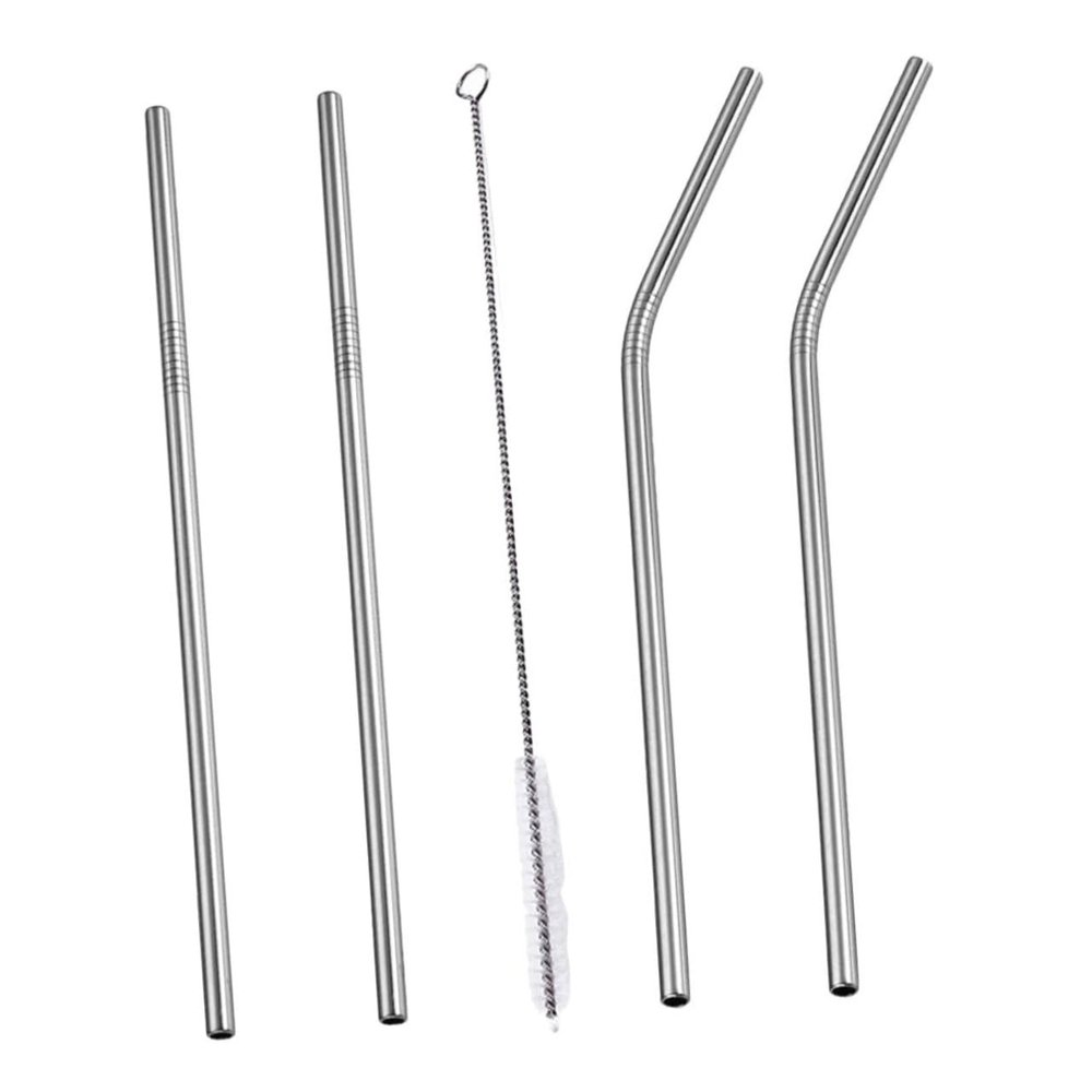 Stainless Steel Drinking Straw Set, 1 Set, Silver, with Cleaning Brush