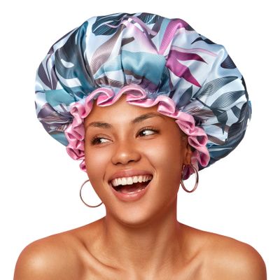 mikimini Women's Reusable Shower Caps, Tropical, Medium, 2-Pack