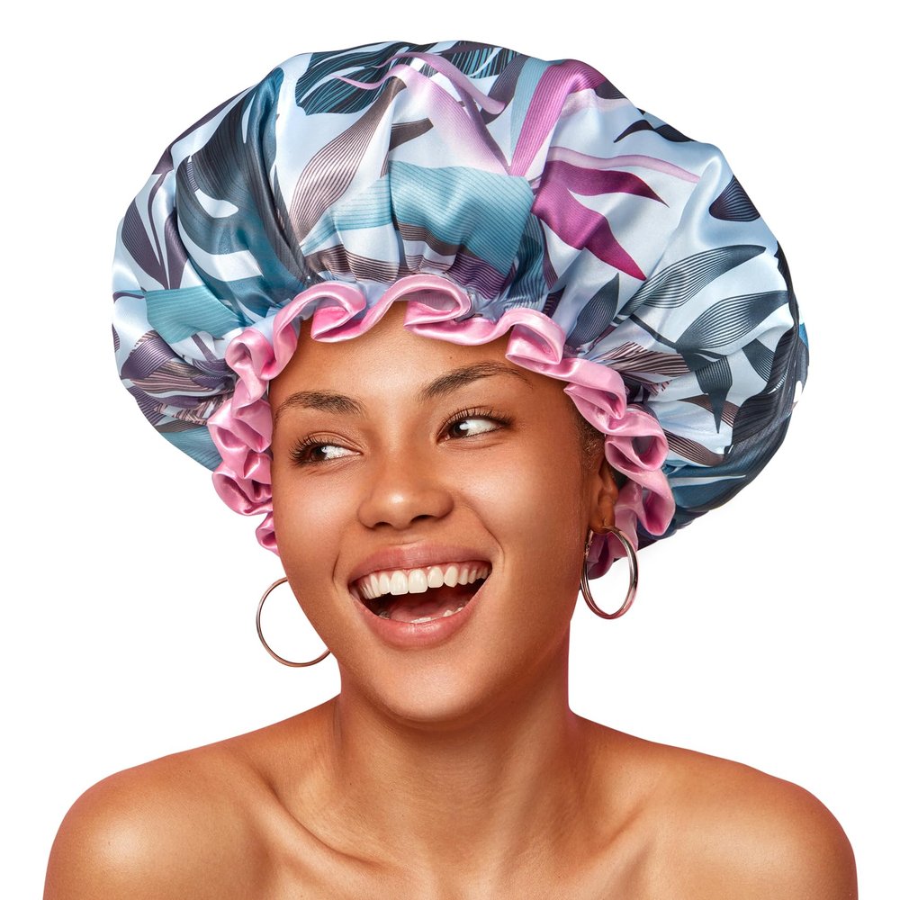 mikimini Women's Reusable Shower Caps, Tropical, Medium, 2-Pack