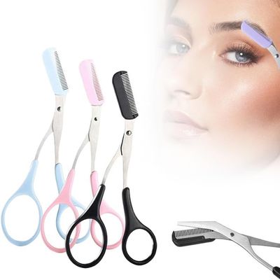 2-in-1 Eyebrow Scissors with Comb, Blue + Pink + Black