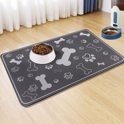 Non-Slip Dog Bowl Mat, Waterproof Absorbent Pet Feeding Mat, Dark Gray, 60 x 90 cm