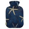 Hot Water Bottle with Soft Cover, Starfish Design, Gold and Navy Blue, 1 L view 1