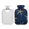Hot Water Bottle with Soft Cover, Starfish Design, Gold and Navy Blue, 1 L view 2
