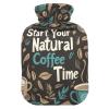 Hot Water Bottle with Coffee-Time Pattern, Black, Heat Pack for Neck and Shoulder Pain, 2 L view 1