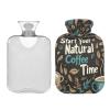 Hot Water Bottle with Coffee-Time Pattern, Black, Heat Pack for Neck and Shoulder Pain, 2 L view 2