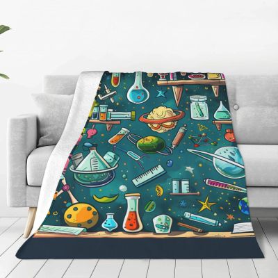 Ultra-Soft Flannel Blanket with Cartoon Science Pattern, 40 x 30 in