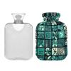 Geometric Tile Hot Water Bottle, Blue-Green, with Soft Cover, 2 L view 2