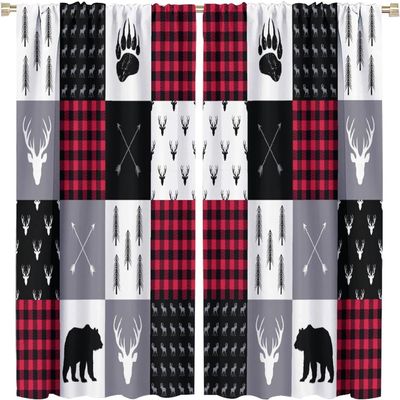 Blackout Curtains for Boys' Bedroom, Moose Pattern, 3D HD Print, 2-Piece Set, 140 x 160 cm